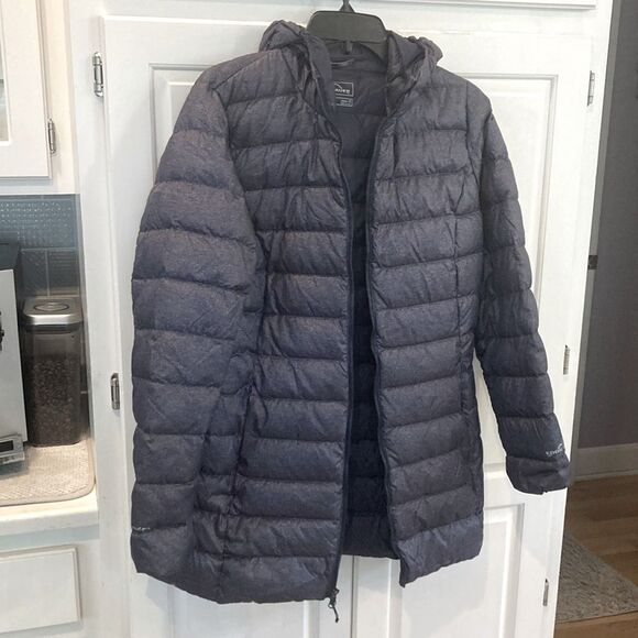 Eddie Bauer goose down filled EB650 blue hooded microlight puffer jacket size m - Picture 1 of 10